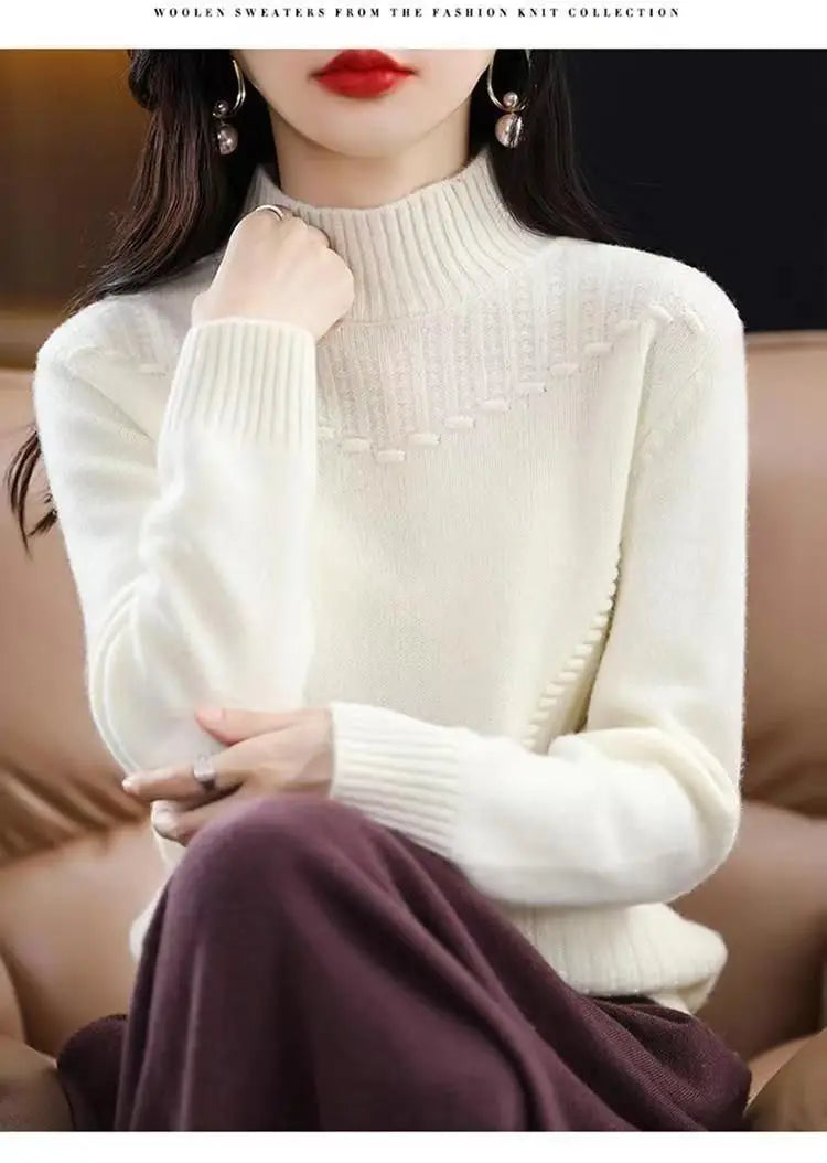 2024 herbst Neue Lose frauen Halb-rollkragen Verdickt Einfarbig Einfache Häkeln Beiläufige Gestrickte Pullover Pullover Top.