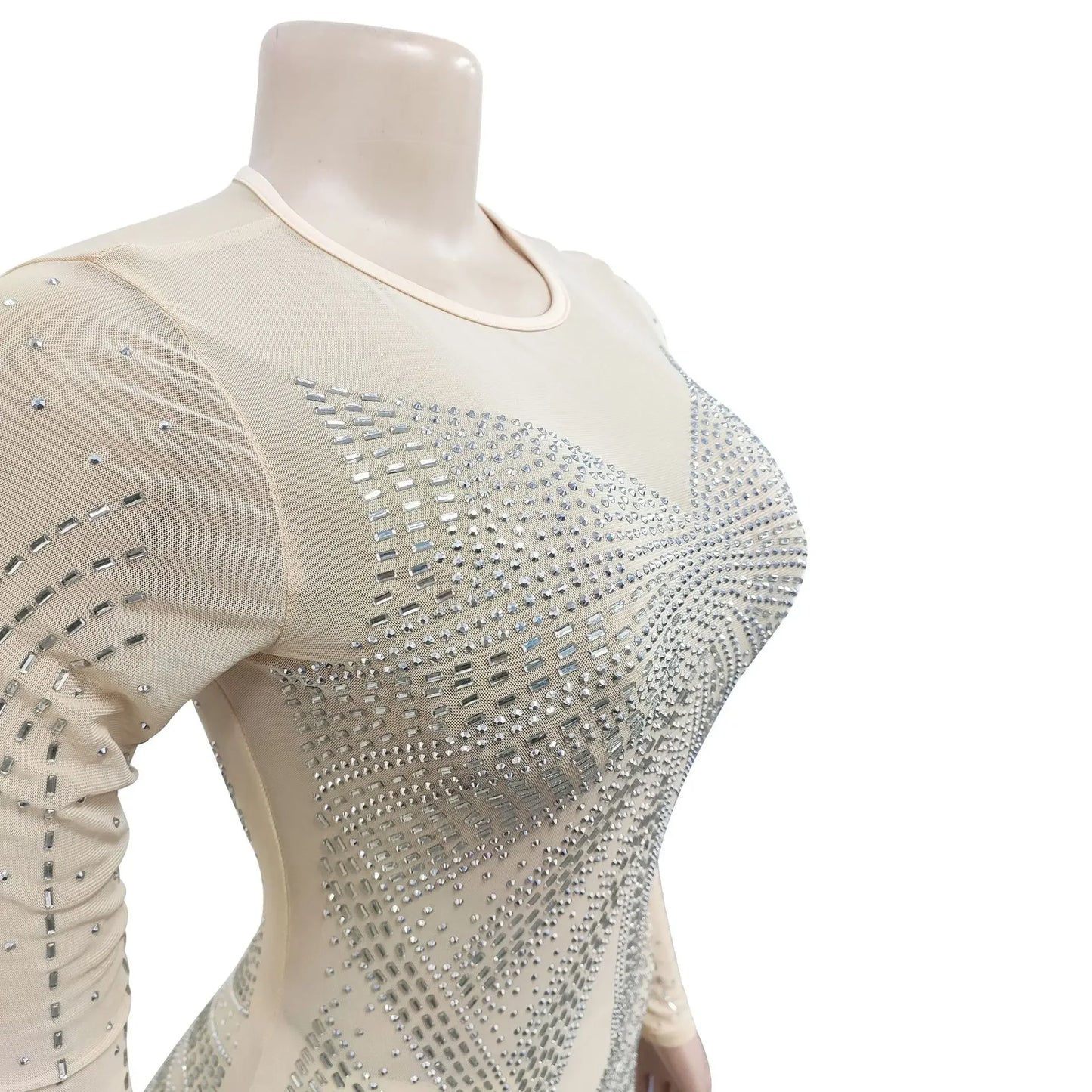 XIZOU Frauen Mesh Patchwork Diamanten Heißer Strass Bodenlangen Bodycon Meerjungfrau Maxi Kleid Sexy Party Abend Vestidos 2024