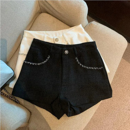 Fashion Tweed High Waist Women Shorts Autumn Winter Slim Office Woolen Black Shorts Women