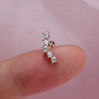 1PC New Curved Cz Cartilage Stud Moon Leaf  Helix Rook Conch Screw Back Earring Stainless Steel Bar Ear Piercing Jewelry