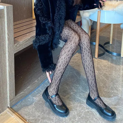 Women Sexy Patterned Fishnet Geometric patterns Pantyhose Slim Legs Long Mesh Tights Ladies Transparent Retro Fish Net Leggings.