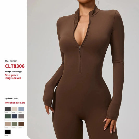 Tianyi High-Intensity Fitness Long-Sleeve Yoga Bodysuit Sensation Tight-Fitting Sportswear for Women Made in China.