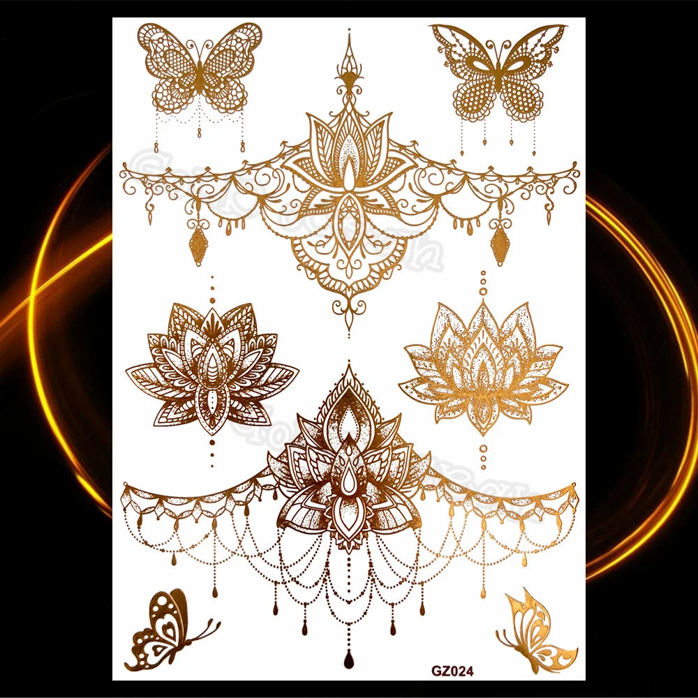 1PC Summer Style Men Women Body Art Gold Metallic Tattoo Sticker HYS-101 Chain Bracelet Fake Jewelry Waterproof Temporary Tattoo