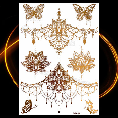 1PC Summer Style Men Women Body Art Gold Metallic Tattoo Sticker HYS-101 Chain Bracelet Fake Jewelry Waterproof Temporary Tattoo