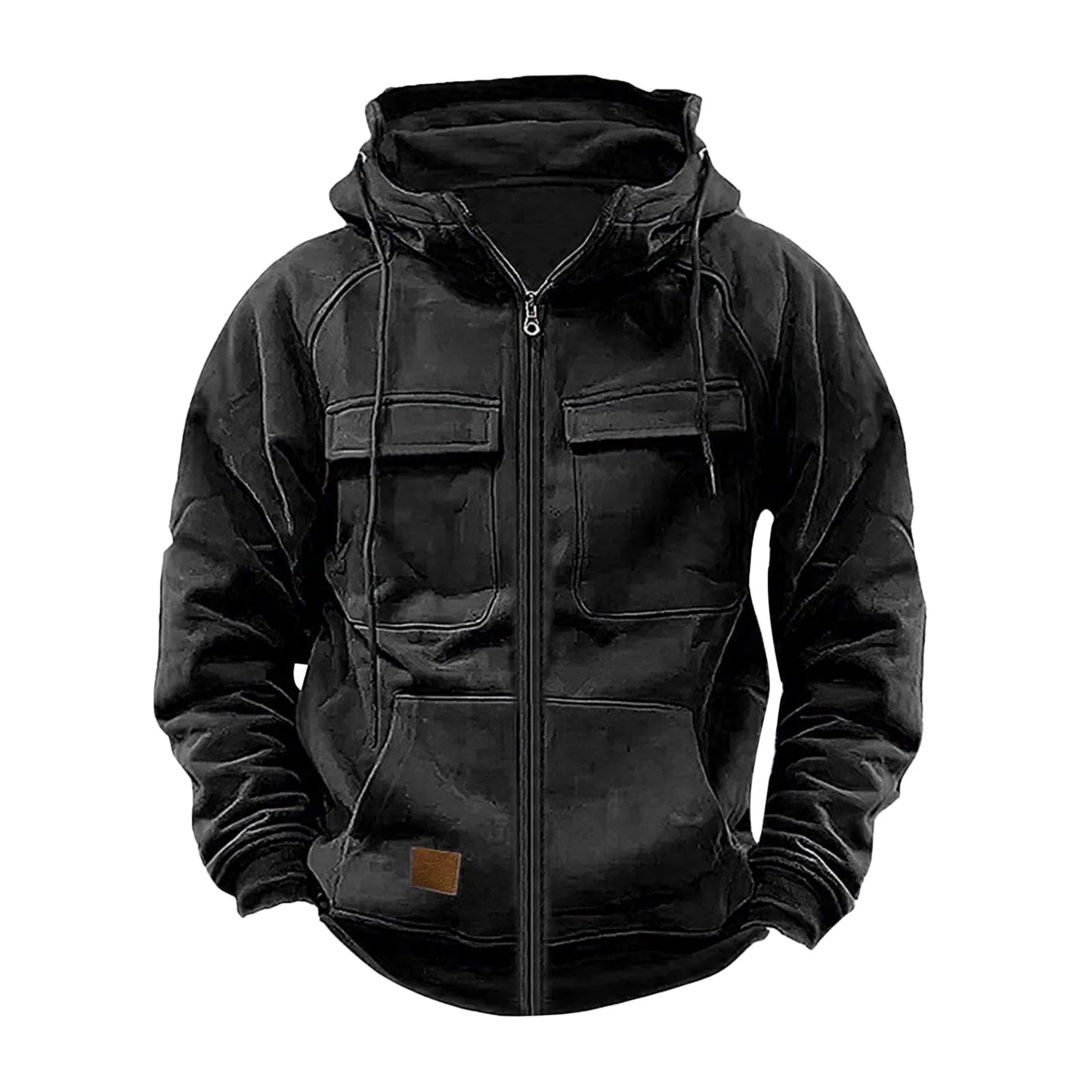 New Autumn Winter Men's Hooded Solid Hoodies Jackets Multi Pockets Male Zipper Sweatshirts Sports Outdoor Casual Hoodie Coat.