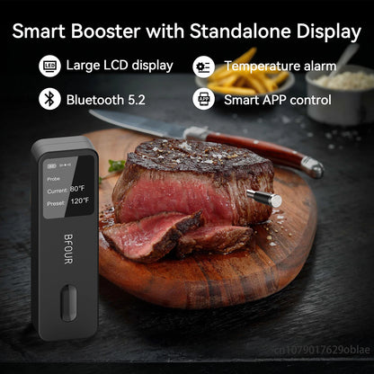 Wireless Bluetooth Meat Thermometer IP67 Waterproof Probes with LCD Screen Booster Rechargeable for Grilling Smoker BBQ Oven.