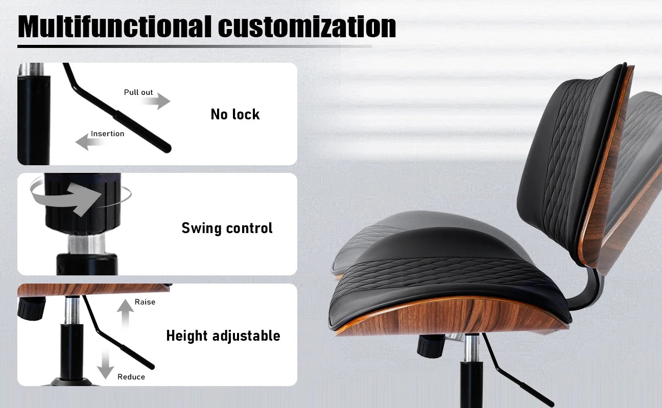 Durrafy Bürostuhl ohne Armlehnen, moderner Walnussstuhl, Schreibtischstuhl mit Leder, höhenverstellbar, kleiner Stuhl, PU-Leder, Uphol