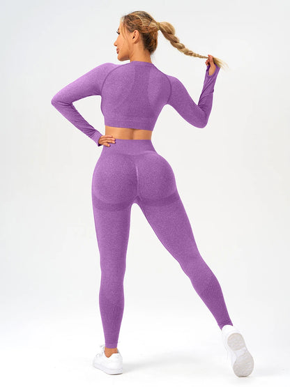 2 pcs/set Long Sleeve Yoga Leggings Set Sportswear Woman Gym Seamless Workout Outfit Yoga Clothes Womens Tracksuit Activewear.