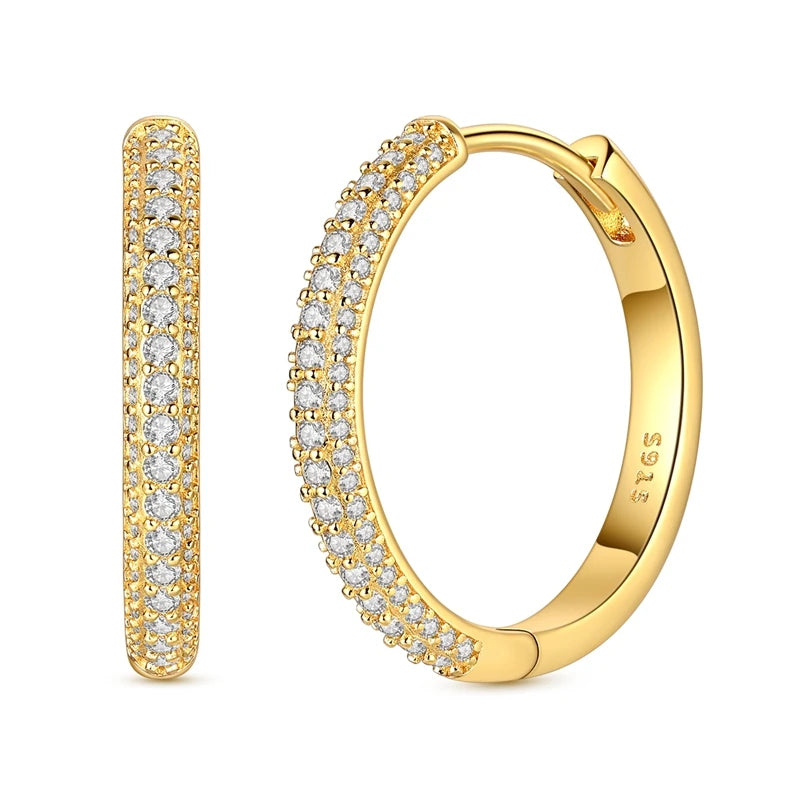 925 Sterling Silver Gold Color Circular Hoop Earrings Golden Earring Fit Original Charms Diy Fine Jewelry For Fashion Women