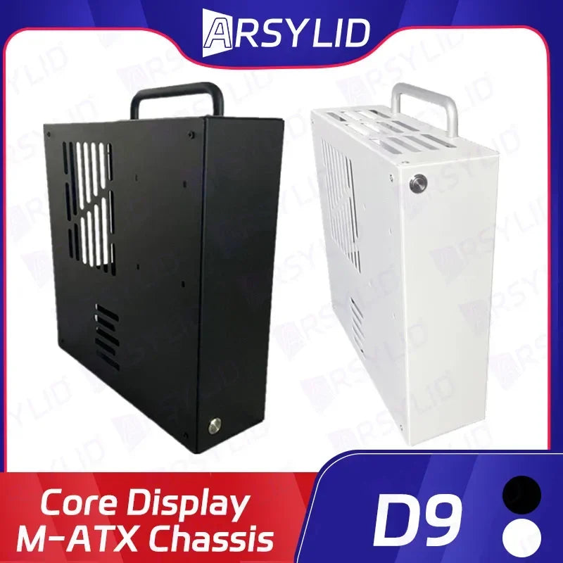 ARSYLID D9 M-ATX Computer Case 5.3L Smaller Mini Core Display Form Factor Chassis 63mm Radiator Flex PSU.