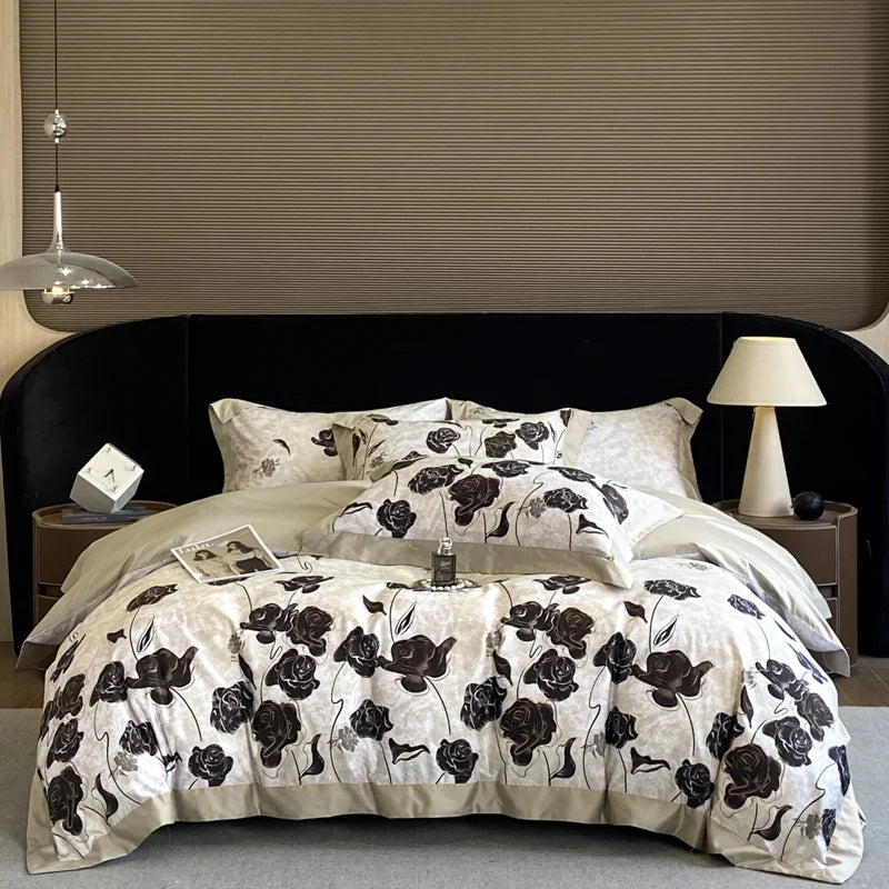 Floral Print 600TC Egyptian Cotton Bedding Queen King Comforter Cover Soft Duvet Cover Set Flat/Fitted Bed Sheet Pillowcases