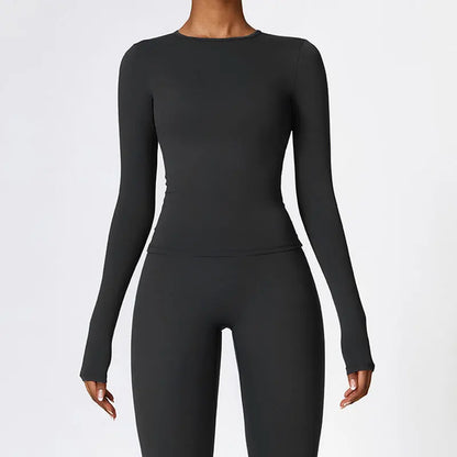 NCLAGEN Yoga Shirts For Women Long Sleeve Winter Fitness Running Gym Clothes Workout Dry Fit Breathable High Elastic Sports Top.