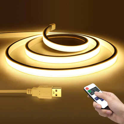 RF Remote Control Dimmable COB LED Neon Lights Strip Silica Tube Waterproof USB Lamp 1m 2m 3m 5m Night Lighting Excluded battery.