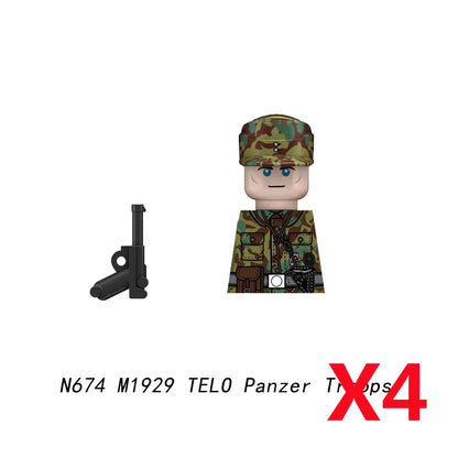 Military WWII Figure Building Blocks Accessories MP40 Rocket Launcher MG42 Officer Army Camouflage Soldier Pzf 98K Toy Gift N029