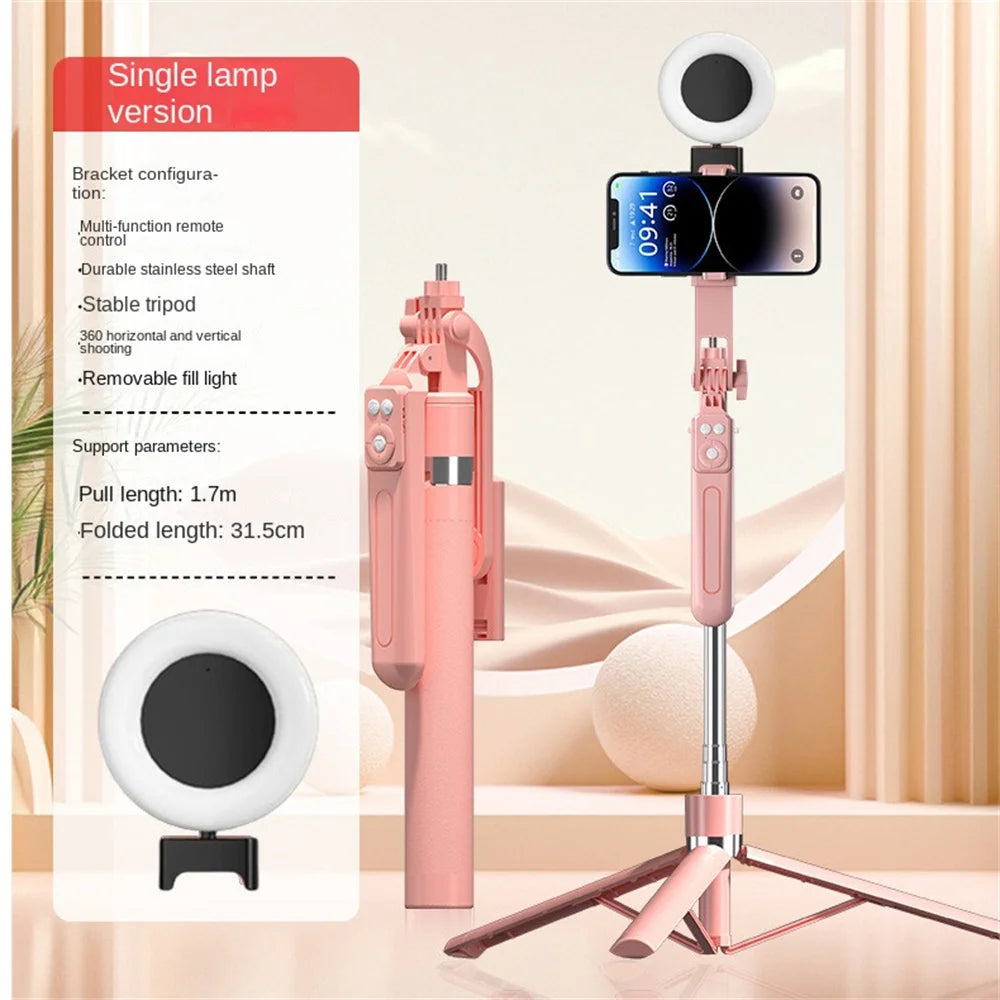 FGCLSY 1.7M selfie stick tripod with Light wireless remote control 360 ° rotation for smartphone video recording live streaming
