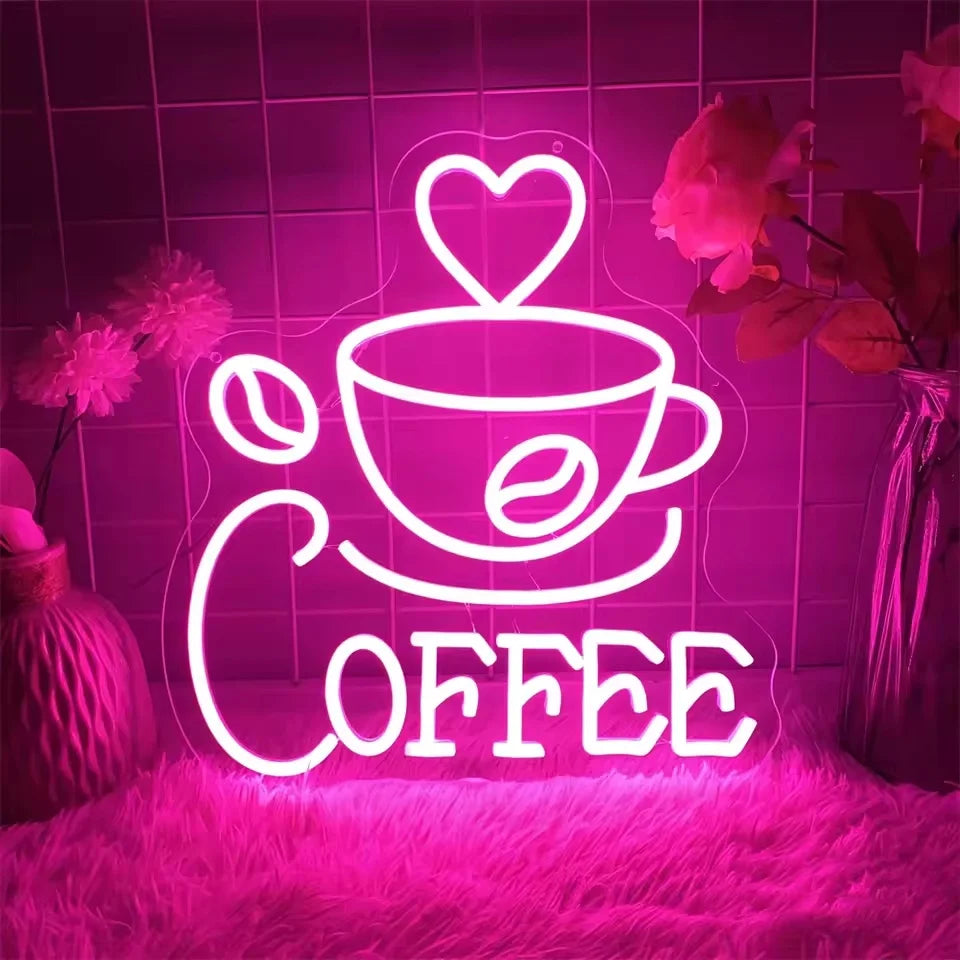 Kaffee-Leuchtreklame, Neon-LED-Schild für Café, Cafeteria, Restaurant, leuchtende Geschäftsschilder, Wanddekorationen für Zuhause, Lichter.