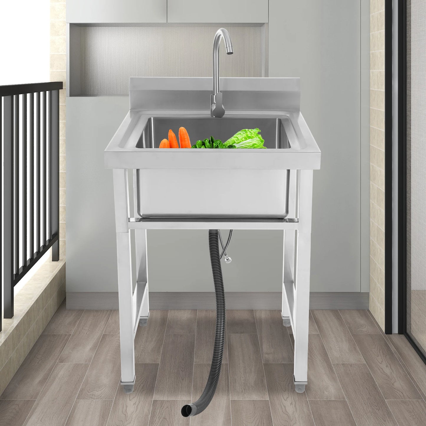 Kommerzielle Mehrzweckspüle aus Edelstahl – freistehende Küchenspüle mit Wasserhahn – NSF-Handwaschstation für Küchenspülen