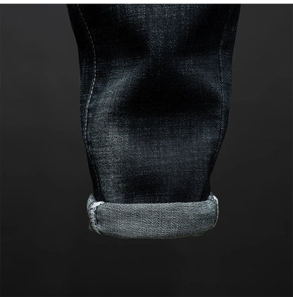 Fashion Ripped Men's Slim Straight Stretch Jeans Korean Personality Streetwear Denim Pants Classic Black Hip Hop Male Trousers.