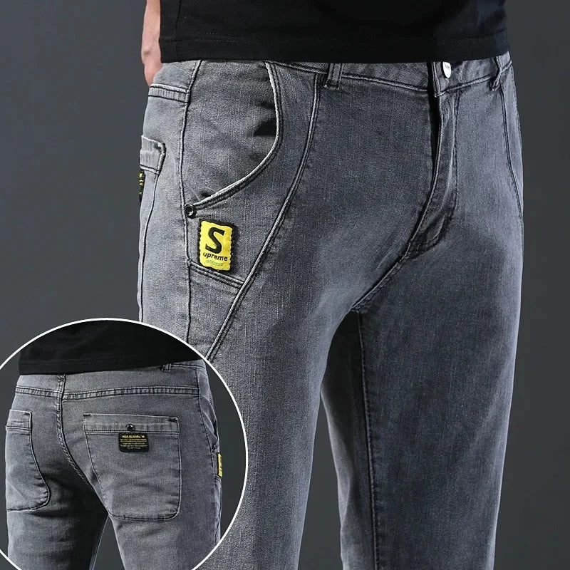 Frühling Herbst Xintang Denim Jeans Herren Slim Fit Casual Trendy Modische Alltagskleidung Blau Gerade Bein Hosen Elastische Taille
