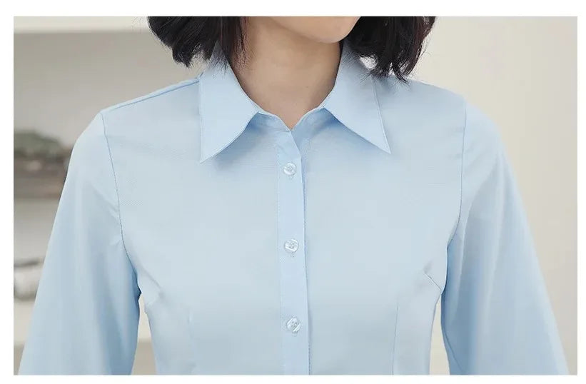 Elegant Women Shirts Woman White Shirt Long Sleeve Blouse Office Lady business Pink Shirts Button Solid Women work Blouses Tops.