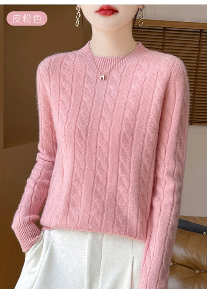 Frauen 100% Merino Wolle Verdickung Pullover Oansatz Gestrickte Twisted Pullover Herbst Winter Kaschmir Langarm Kleidung Basis Tops