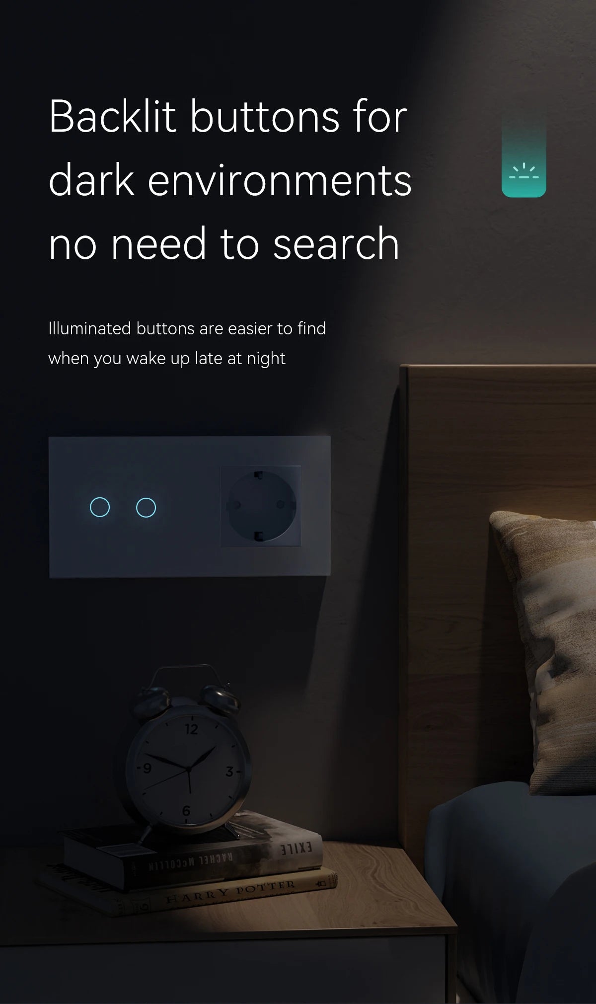 BSEED Touch-Lichtschalter mit EU-USB-Steckdosen, schwarze Wand-LED-Schalter, 1/2/3 Gang, 1-Wege-Kristall, dunkelblaue Hintergrundbeleuchtung, Wandschalter.