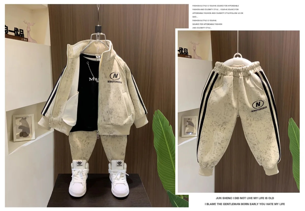 Spring and Autumn Boys' Sportswear Set 2025 New Children's Baby Clothes Set Kids Coat Pants 2pcs.