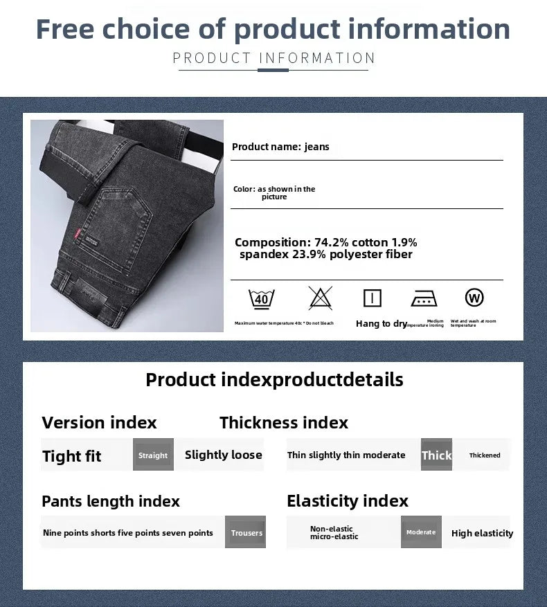 Slim Fit Casual Men's Jeans Youth Straight Leg Regular Business Elastic Long Trousers Autumn New Arrival from Mainland China.