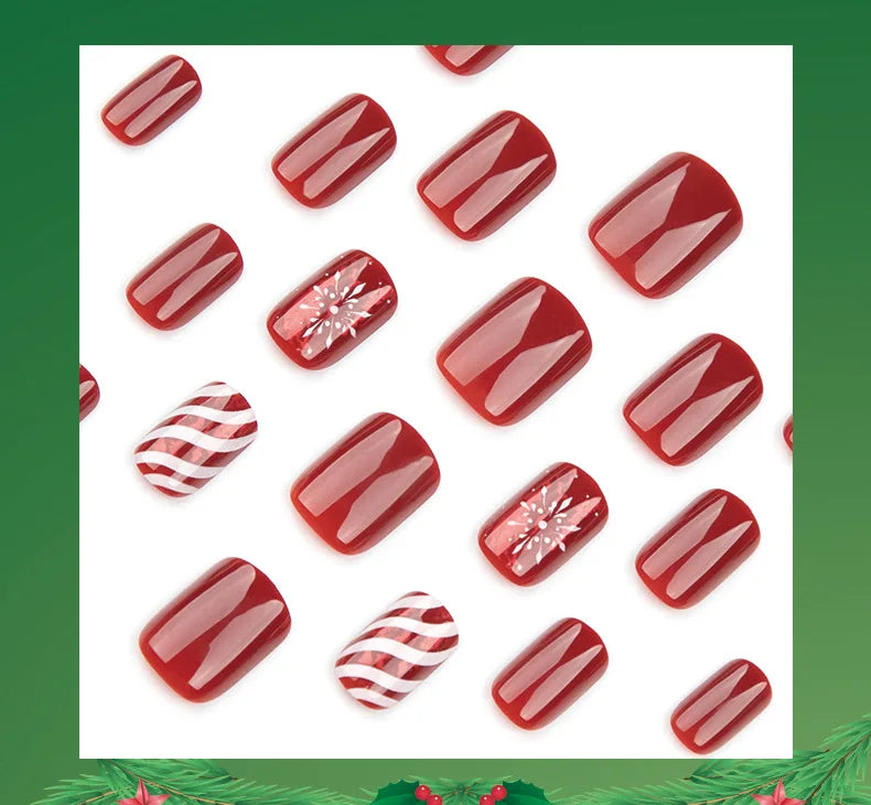 Red Blue Black White Snowflake Deer Press on Nails Glitter Powder Winter Christmas Hat False Nail Charms Fake Nail Art Manicure.