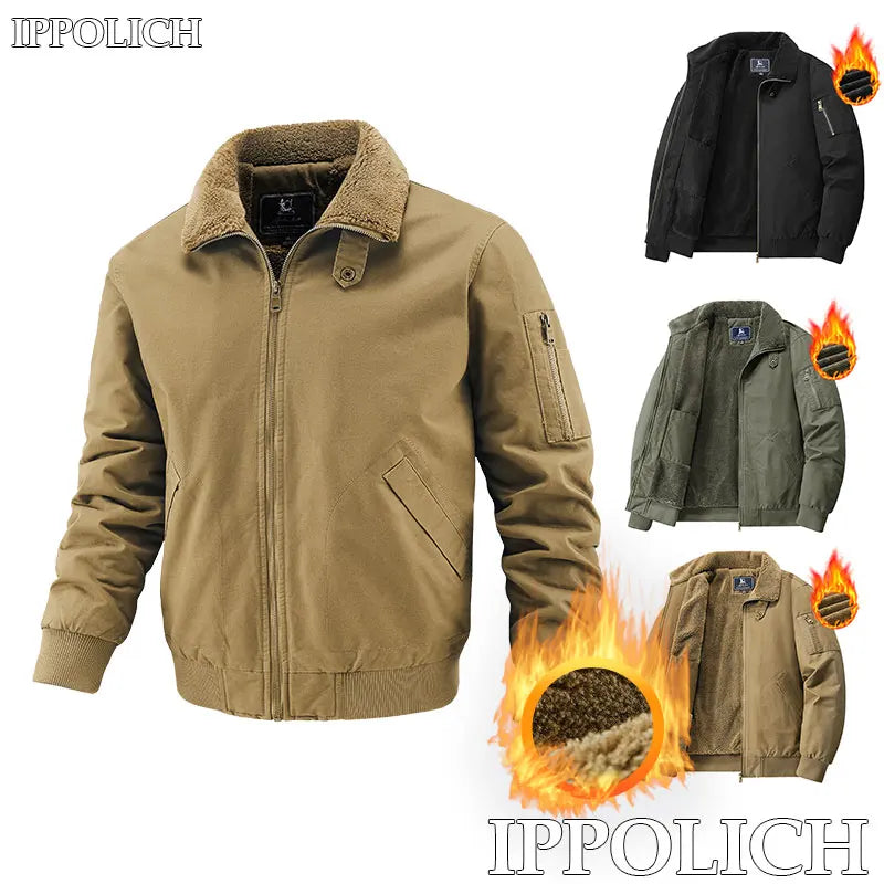 Winter Tactical Jacket Outdoor Men Fleece Sports Running Warm Coat Solid Color Stand Collar Breathable Comfortable Pilot Jacket.