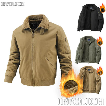 Winter Tactical Jacket Outdoor Men Fleece Sports Running Warm Coat Solid Color Stand Collar Breathable Comfortable Pilot Jacket.