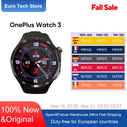 OnePlus Watch 3 SmartWatch Global Version Wear OS by Google 1.5”LTPO A0MOLED Display 5days battery life 60S Health Check-In GPS.