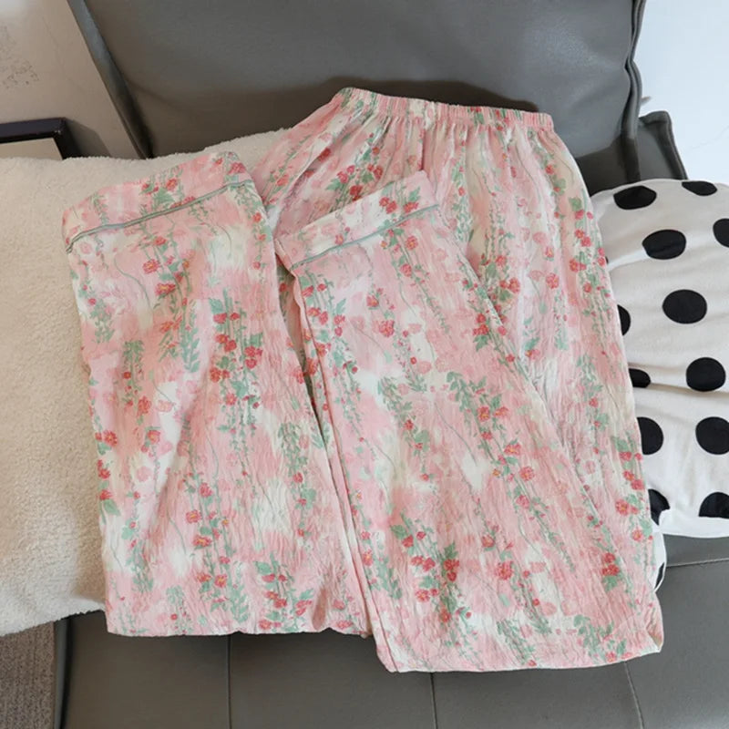 Autumn and Winter Pajamas Women Long Sleeve Pants Cardigan Sweet Print Cartoon Student Plus Size Loungewear Two-Piece Set.