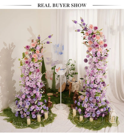 Uflower Gradient Lila Rose Blumenbogen Künstliche Dekorationen für Hochzeit Hintergrund Event Party Blumenarrangement Horn.