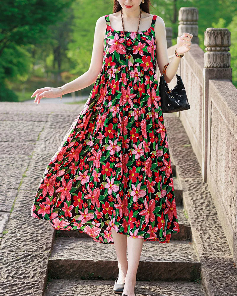 Neue Mode Lässig 2025, Sommer Elegante Kleider Für Frauen Oansatz Druck Vintage Ärmelloses Kleid Lose Frauen Kleidung