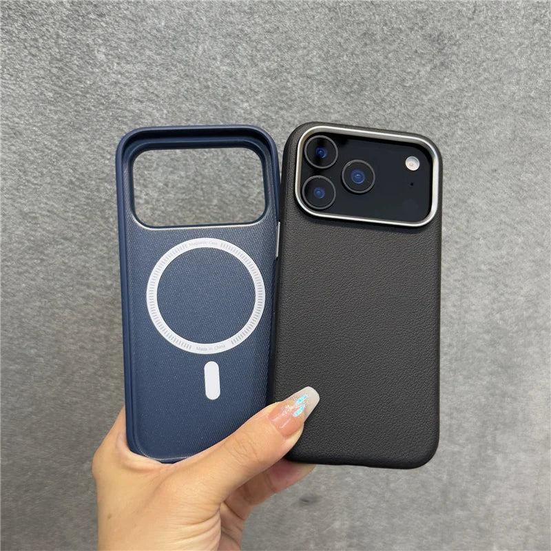 Luxury Solid Color PU Leather Magsafe Case For iPhone 17 Air 17Pro 17Pro Max Active Touch Camera Button Lens Protection Cover.