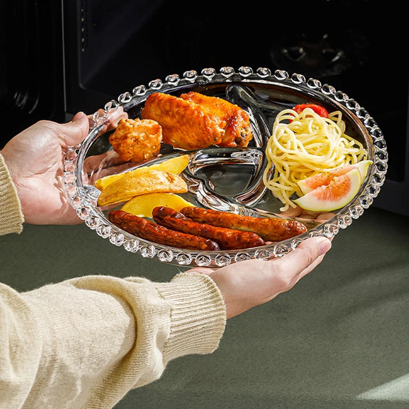 Divided Fruit Plate Glass Dried Fruit Candy Plate Household Side Dish Plate Breakfast Plate Fat-reduced Meal Plate Tableware.