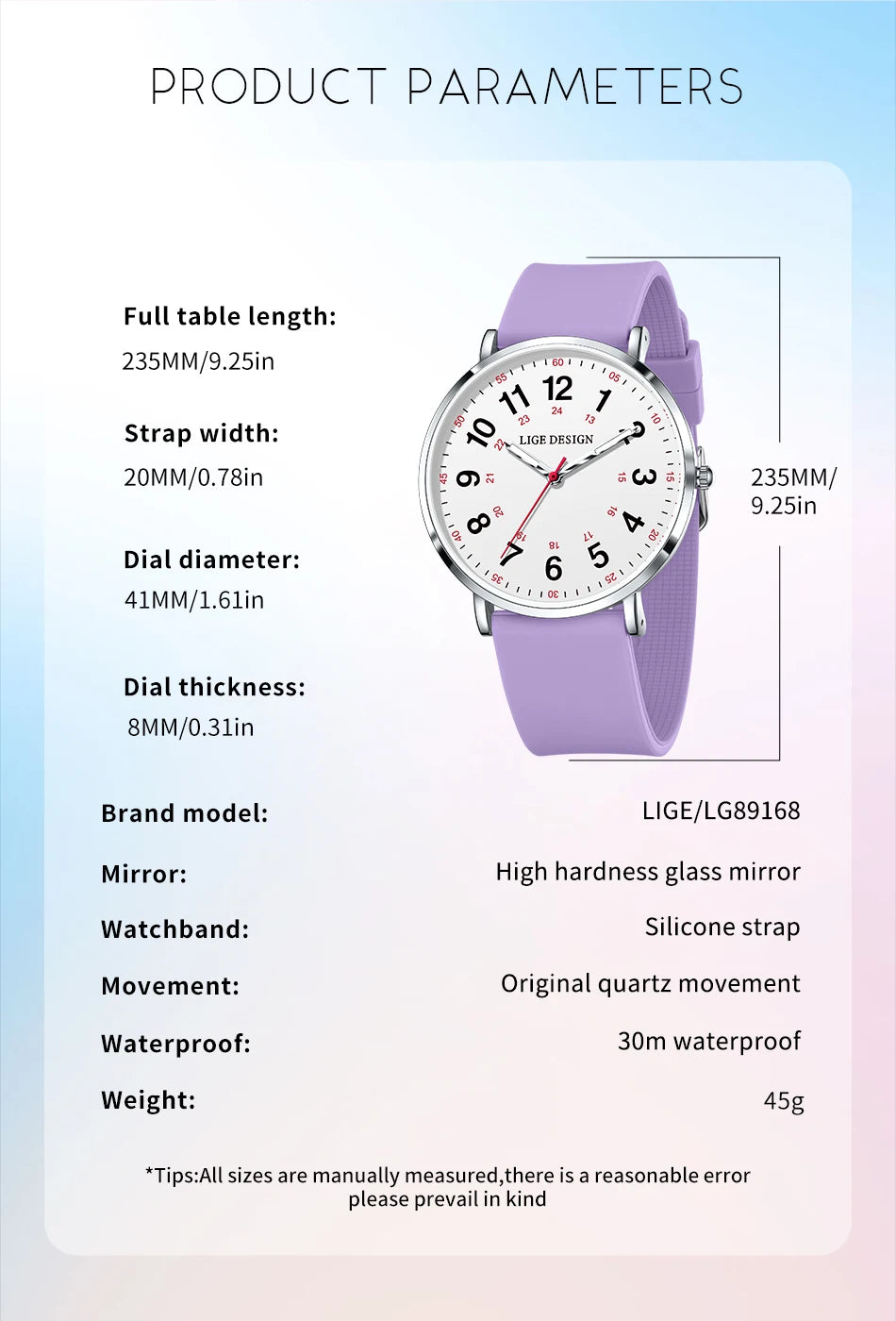 LIGE Fashion Elegant Watches for Woman Ladies Candy Color Silicone Casual Luminous Waterproof Dress Quartz Women's Wristwatches.