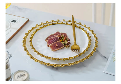 Nordic Ins Style Golden Edge Bead Plate Western Food Steak Plate Home Network Red Dish Creative Tableware Plate Breakfast Salad.