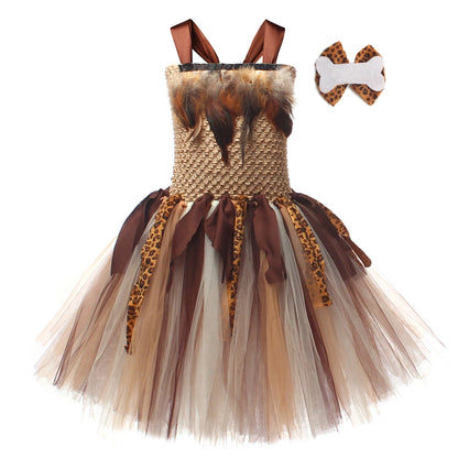 Höhlenmädchen-Kostüm für Kinder, Halloween-Tutu-Kleid, wilder Mann, Baby, Cosplay, Geburtstag, Dschungel, Karneval, Party, Kleider, ausgefallenes Tutus-Outfit.