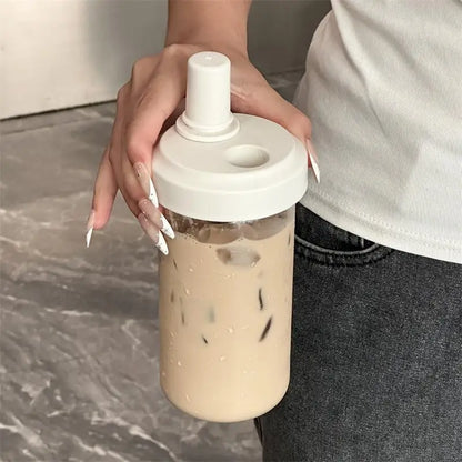 Pearl Straw Cup Transparent Plastic Water Bottle Portable Heat Resistant Drinkware Large Capacity Student Bubble Milk Tea Cup.