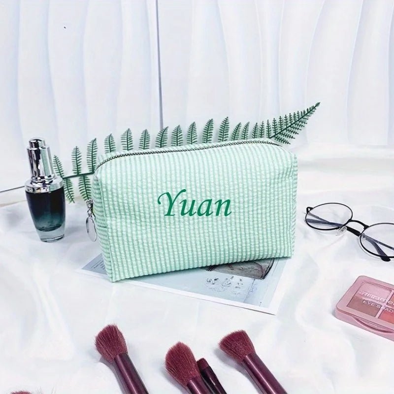 Custom Embroidered Striped Travel Toiletry Bag - Personalized Cosmetic Portable Polyester Storage for Travel School Dorm or Home.
