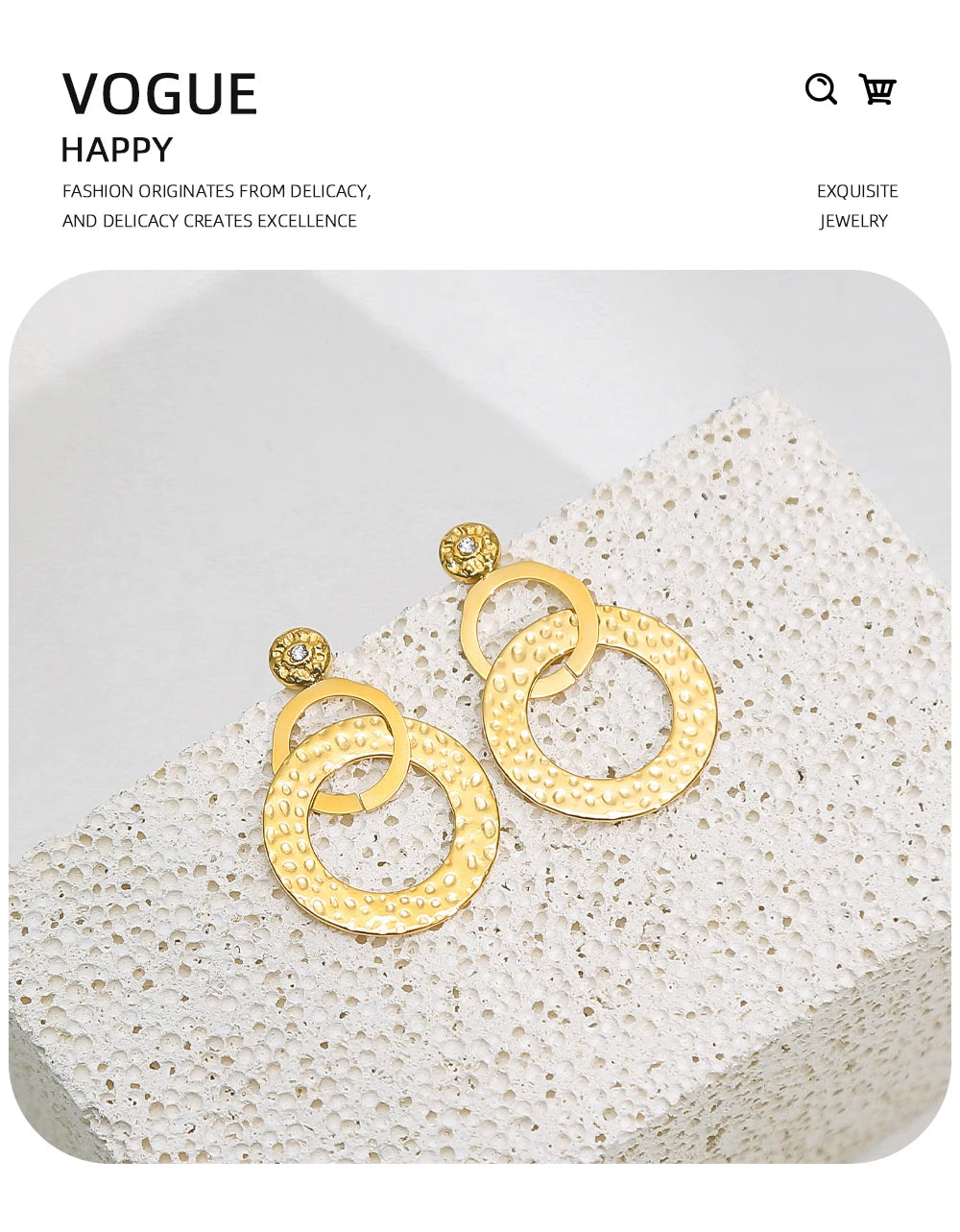 YACHAN Stainless Steel Statement Drop Earrings For Women 18 K Gold Plated Tap Metal Texture Dangle Earring Trendy Jewelry Gift.