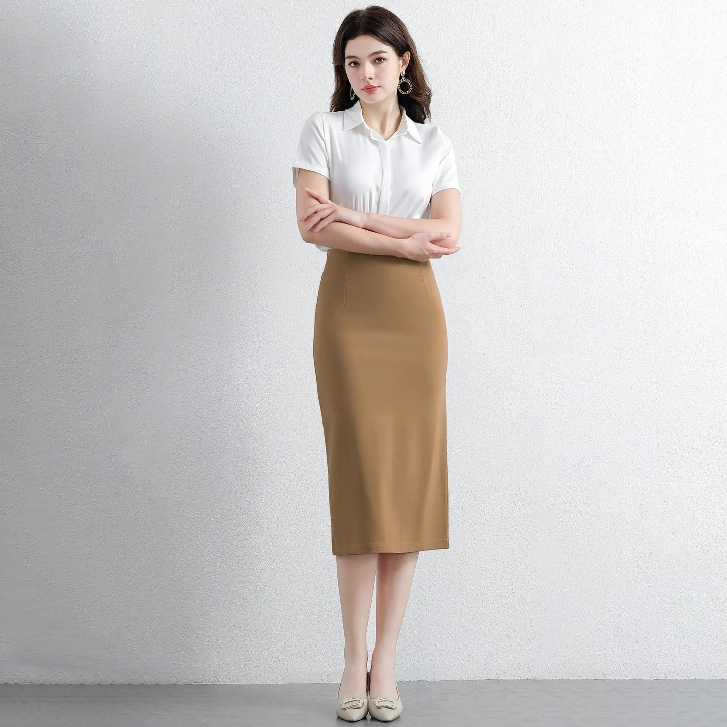 Women's Professional High Waist Long Pencil Skirt, Slim Fit Black Hip-hugging Skirt for Office Commute