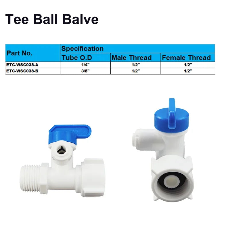 1/2'' Thread to 1/4 3/8 Tube Water Adapter RO Feed Ball Valve Faucet Water Filter Reverse Osmosis System for Water Purifier Tap