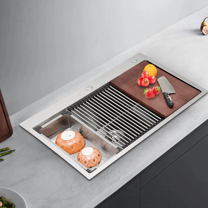 Stahlspüle, 304 Edelstahl, multifunktionale Küchenspüle, Drop-In-Spüle, 33 Zoll Drop-in-Küchenspüle, Workstation, Edelstahlspüle