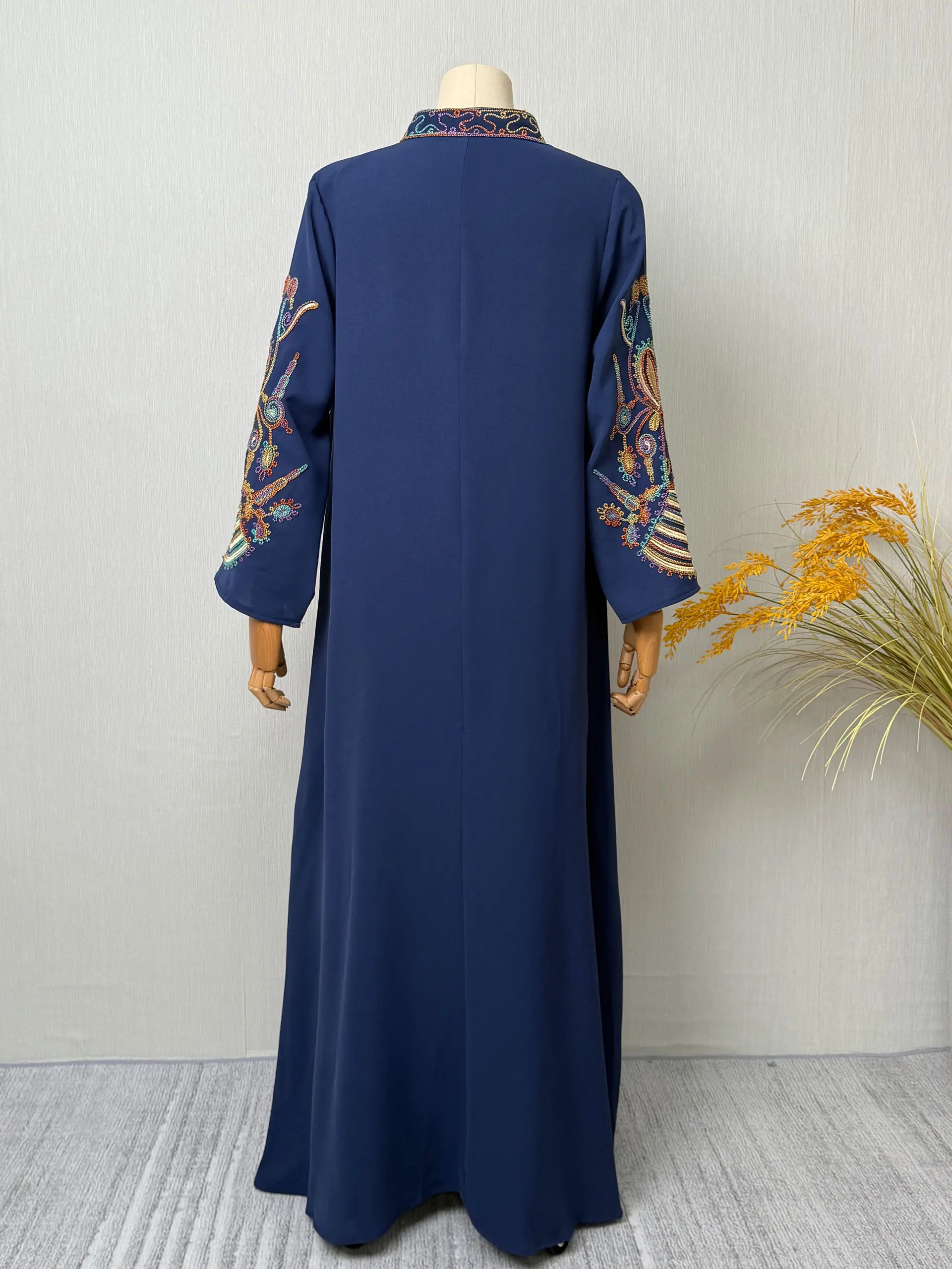 2025 Dubai New Inspired Pink Muslim Abaya Colorful Embroidery on Neckline & Sleeves Perfect for Middle Eastern Cultural Events.