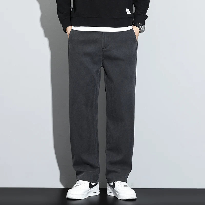 Mens Lyocell Straight Loose Elastic Waist Jeans 2025 Autumn Winter Fashion Brand Comfortable Versatile Pants Plus Size 5XL