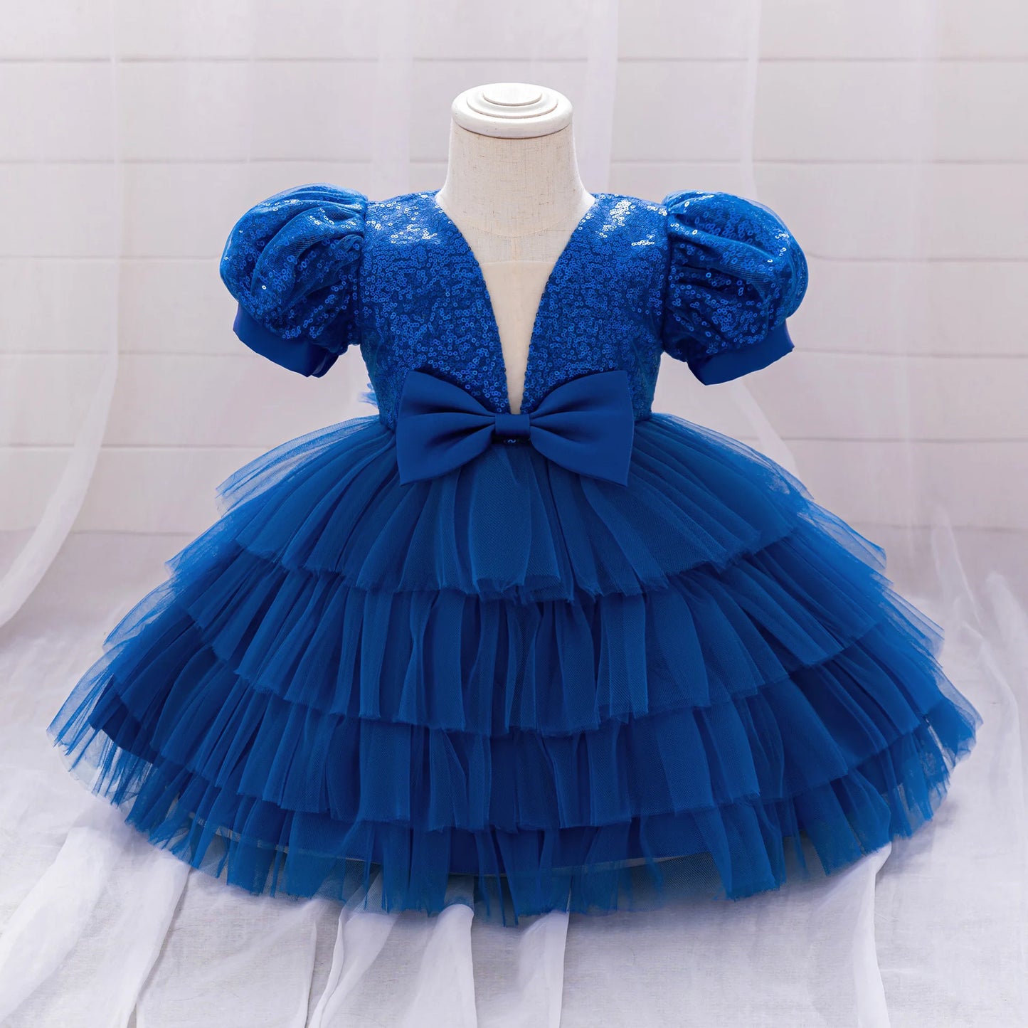 Kinder Abendkleid Pailletten Puffärmel Prinzessin Kleid Mesh Puffed Kleid Geburtstag Party Host Kleid.