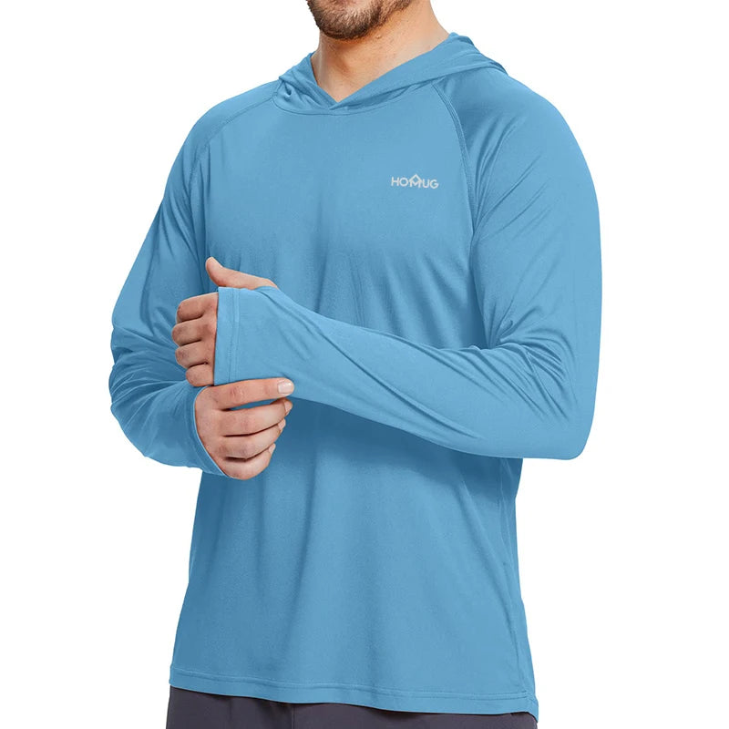 Men's UPF 50+ Sun Protection Hoodie T-Shirts Long Sleeve SPF/UV Quick Dry Lightweight Fishing Workout Thumbhole T-Shirt Male